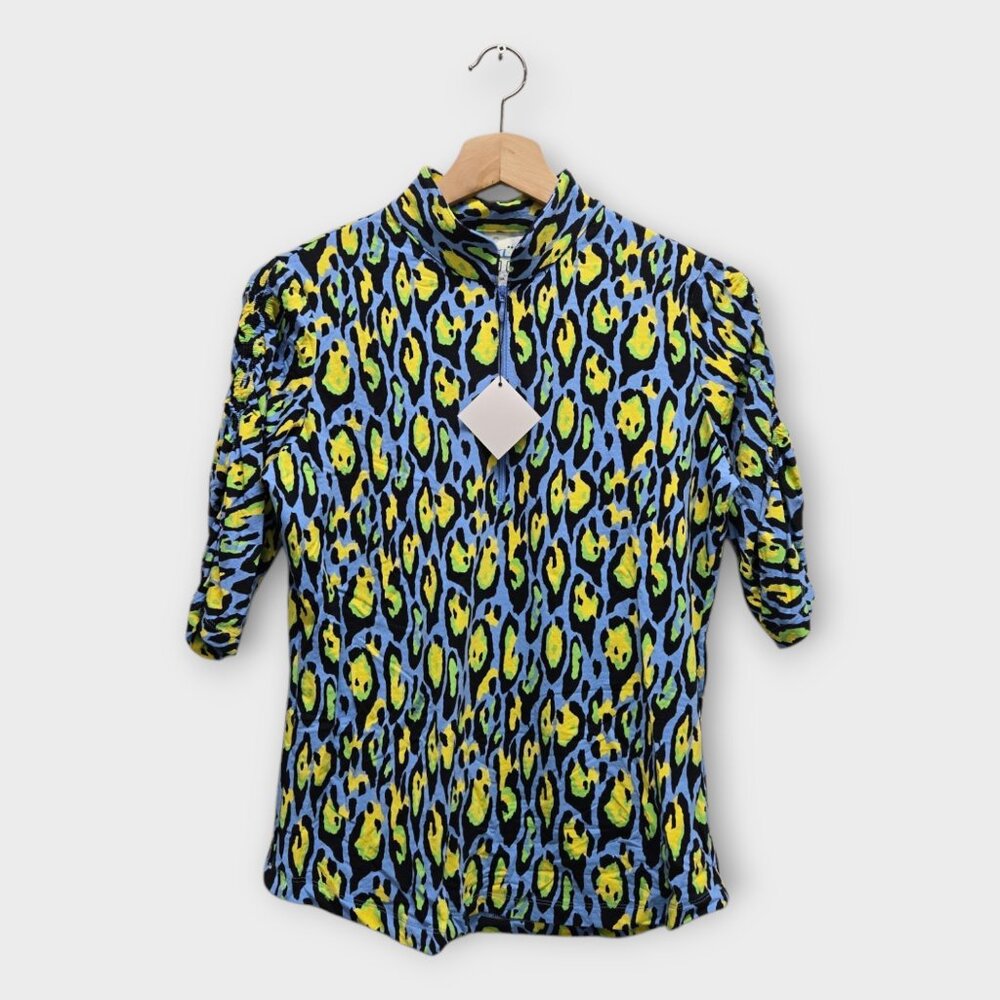 IBKUL Golf Women's Polo Shirt Gemma Peri Ruched Elbow (Blue/Yellow) - Small